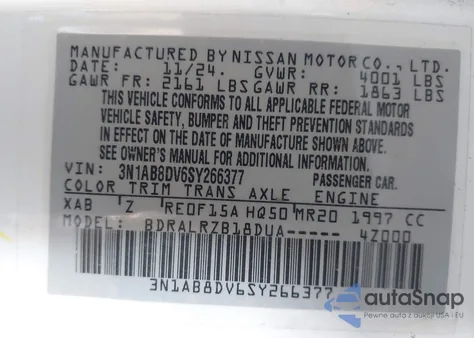 2025 Nissan Sentra Sr from USA, damaged, VIN 3N1AB8DV6SY266377